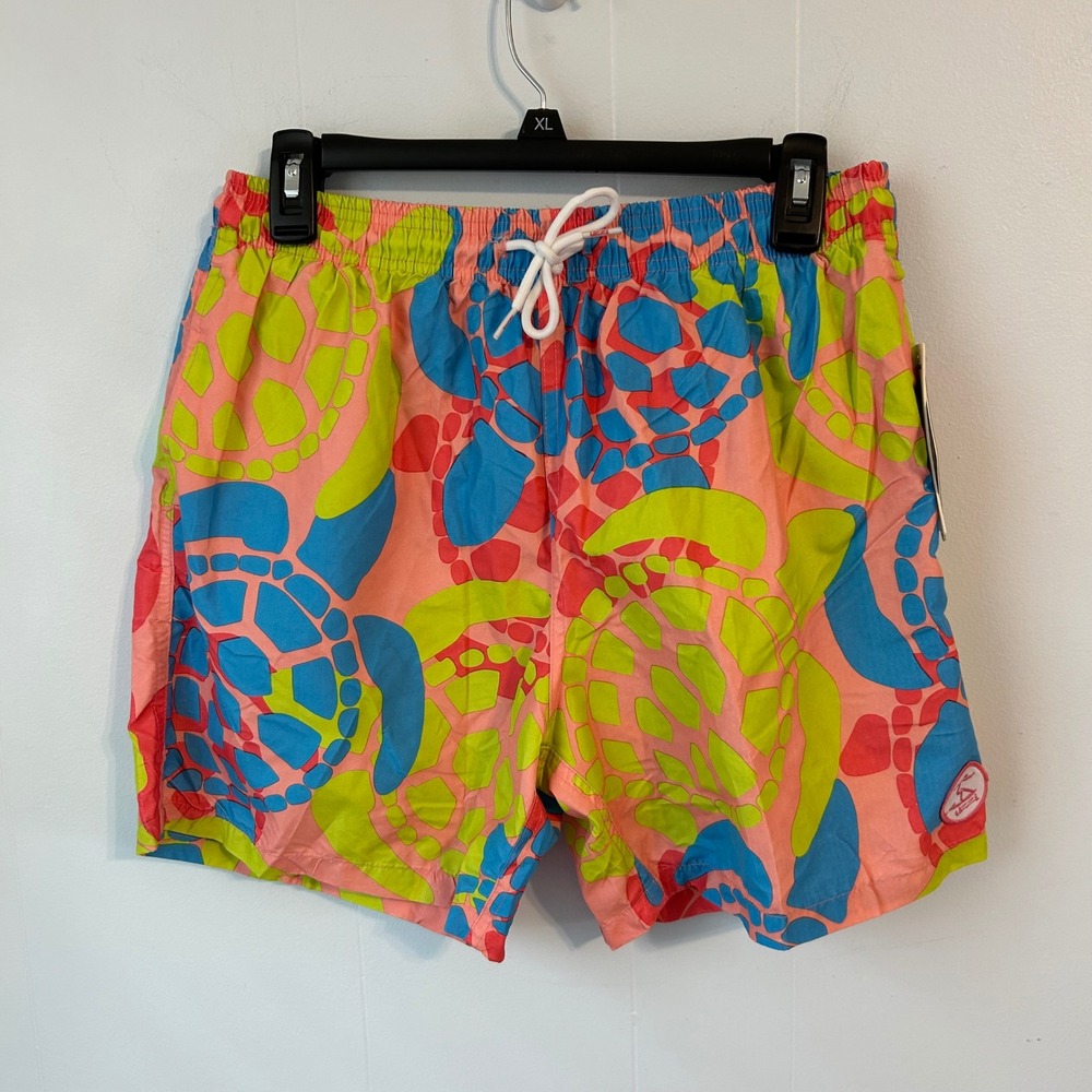 Uzzi Active Wear Mens Swim Trunks Coral Turtle Shell Fast Dry Board Shorts L